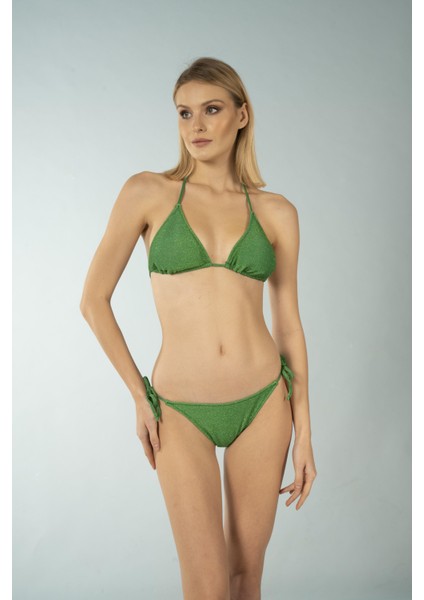 Parlak Üçgen Ipli Bikini Takımı - Yeşil