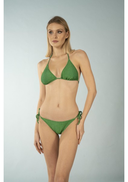Parlak Üçgen Ipli Bikini Takımı - Yeşil