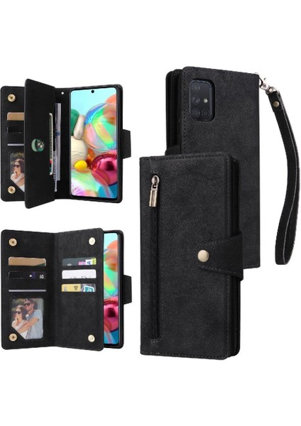 Samsung Galaxy A71 Için Kılıf El Kayışı Manyetik Fermuar ile 4g Kart Tutucu (Yurt Dışından)