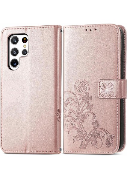 Samsung Galaxy S22 Ultra Flip Kapak Dört Yapraklı Yonca Deri Kılıf (Yurt Dışından)