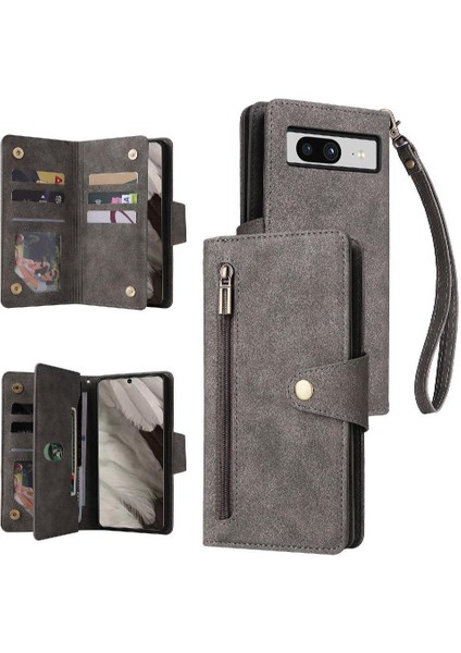 El Kayışı Kart Tutucu ile Google Piksel 8 Fermuar Cüzdan Kapağı Için Kılıf (Yurt Dışından)