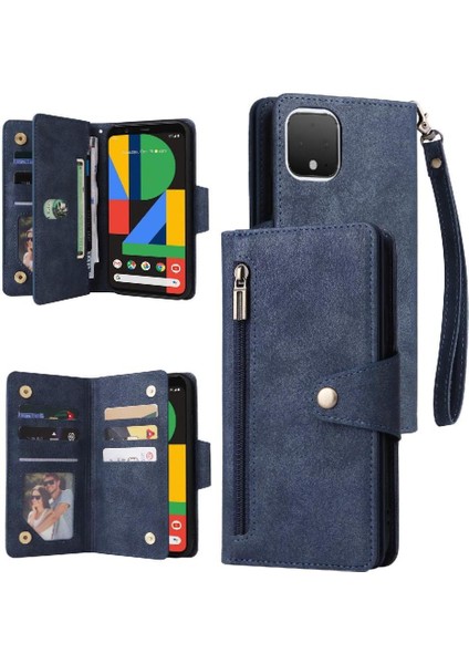El Kayışı ile Google Piksel 4 Fermuar Cüzdan Kapak Kart Tutucu Için Kılıf (Yurt Dışından)