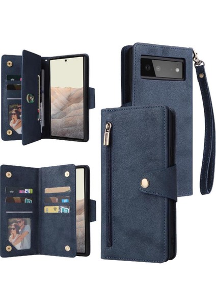 El Kayışı Fermuar Cüzdan Kapak Manyetik Kart ile Google Piksel 6 Için Kılıf (Yurt Dışından)