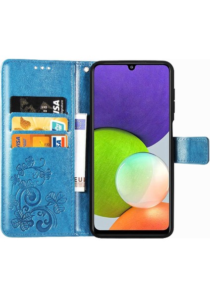 Samsung Galaxy A22 4g Dört Yapraklı Yonca Deri Kılıf Kısa Kayış (Yurt Dışından)