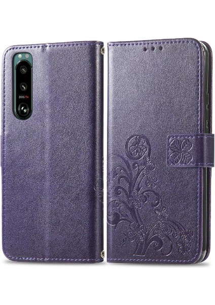 Sony Xperia 5 Iv Dört Yapraklı Yonca Zarif Iş Deri Kılıf (Yurt Dışından)