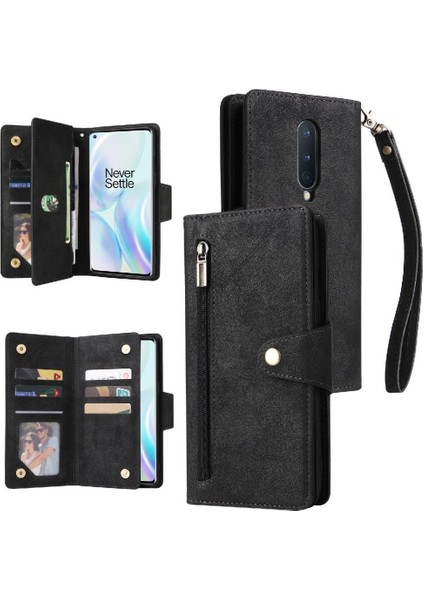 El Kayışı Kart Tutucu ile Oneplus 8 Fermuar Cüzdan Kapak Için Kılıf (Yurt Dışından)