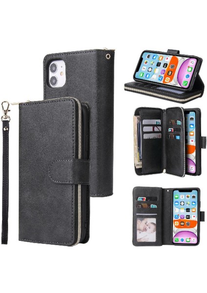 Iphone 11 Için Kılıf Pro Max Fermuar Cep Flip Kapak ile El Kayışı Cüzdan (Yurt Dışından)