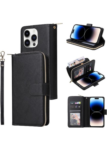 9 Kart ile El Kayışı Cüzdan Kılıf ile iphone 14 Pro Kart Tutucu Için Kılıf (Yurt Dışından)