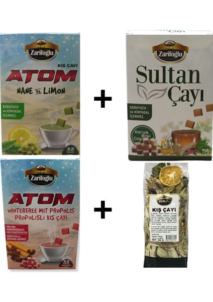 Nane Limonlu Atom Çayı + Propolisli Atom Çayı + Sultan Çayı + Bitkisel Karışık Çay 4'lü Set