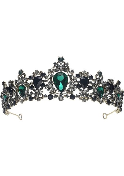 Bronz Yeşil Barok Taç Kırmızı Mavi Yeşil Kristal Gelin Tiaras Taç Vintage Altın Saç Aksesuarları Düğün Rhinestone Diadem Pageant Taçlar (Yurt Dışından)