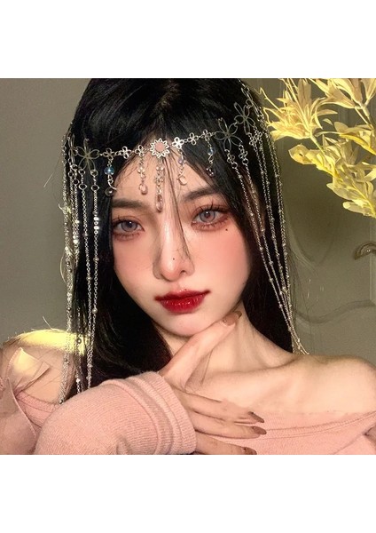 Rodyum Kaplama Fashioy Kafa Zinciri Rhinestone Uzun Püskül Saç Süs Su Damlası Kristal Retro Saç Tokası Kadın Gelin Saç Süsleme (Yurt Dışından) fiyatları