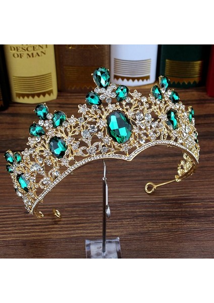 Prenses Tacı Lüks Yeşil Kristal Barok Diadem Rhinestone Gelin Taçlar ve Tiaras Kafa Bandı Düğün Parti Balo Pageant Saç Aksesuarları (Yurt Dışından) fırsatları