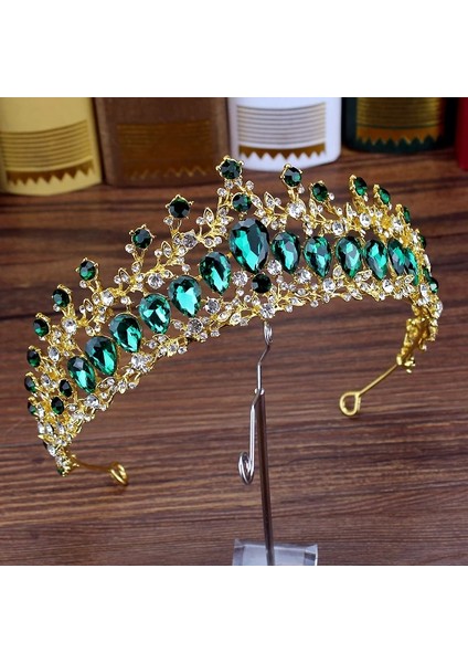Prenses Tacı Lüks Yeşil Kristal Barok Diadem Rhinestone Gelin Taçlar ve Tiaras Kafa Bandı Düğün Parti Balo Pageant Saç Aksesuarları (Yurt Dışından) indirimleri