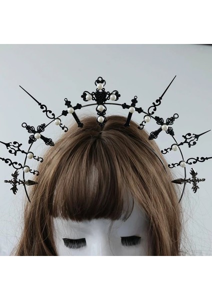 Kendin Yap Malzemesi Nna Dıy Malzeme Paketi Vintage Lolita Kabartmalı Halo Taç Inci Boncuklu Zincir Kafa Bandı Güneş Vaftiz Annesimetal Tiara Için Cosplay (Yurt Dışından)