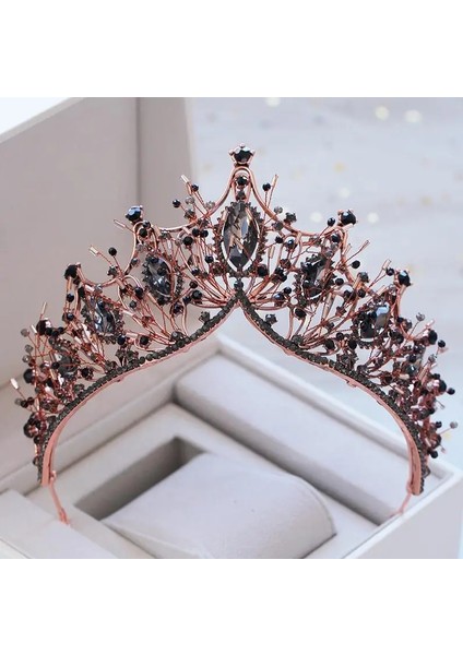 Siyah Kmvexo Barok Gül Altın Siyah Kristal Gelin Tiara Rhinestone Diadem Pageant Taç Gelinler Için Kafa Düğün Saç Aksesuarları (Yurt Dışından)