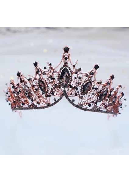 Siyah Kmvexo Barok Gül Altın Siyah Kristal Gelin Tiara Rhinestone Diadem Pageant Taç Gelinler Için Kafa Düğün Saç Aksesuarları (Yurt Dışından) modelleri