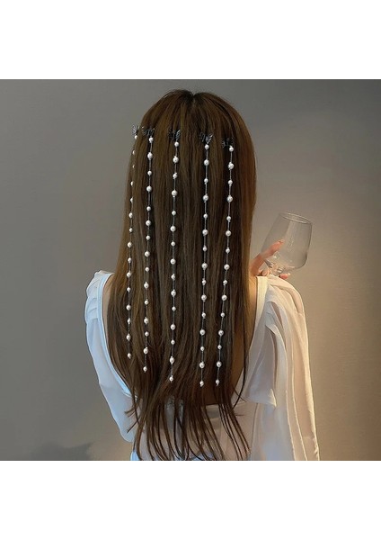 HH010-9 Kadınlar Için 2 Adet Kore Tokalar Uzun Püskül Saç Aksesuarları Inci Örgülü Saç Zinciri Artefakt Kafa Takı Düğün Ziyafet Mücevher (Yurt Dışından) indirimleri