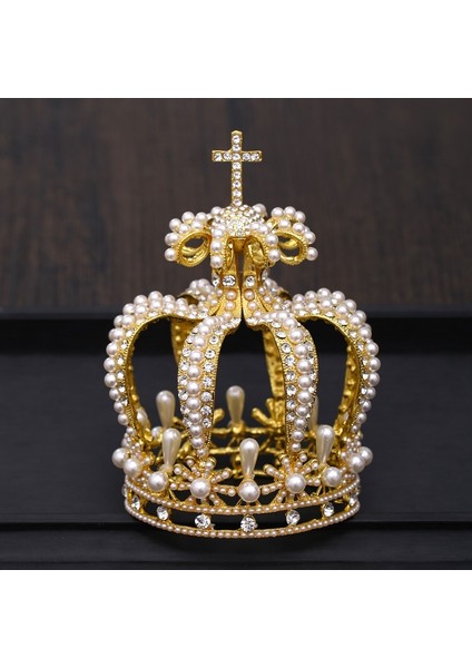 Gümüş Rengi Gelin Tacı Headdress Barok Kristal Inci Taç Altın Yuvarlak Taç Kraliçe Tiara Taç Takı Parti Düğün Saç Aksesuarları (Yurt Dışından) fiyatları