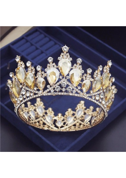 Altın Sarısı Mor Kristal Daire Gelin Diadem Kraliyet Kraliçe Yuvarlak Tiaras Gelin Başı Süsleri Ziyafet Düğün Taç Saç Takı Süsleme (Yurt Dışından)