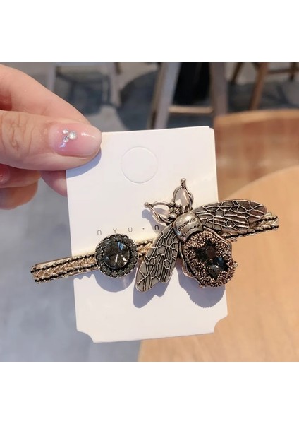 2456-GRI Vintage Arı Ayçiçeği Firkete Yeşil Kristal Firkete Kadın El Yapımı Kadın Sevimli Böcek Bb Saç Klipleri Takı Kadın Aksesuarları (Yurt Dışından)