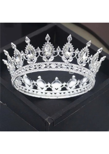 Gümüş Beyaz Gözyaşı Tiaras ve Crowk Kırmızı Diadem Kraliyet Kraliçe Kral Tam Daire Süsler Gelin Düğün Saç Takı Parti Aksesuarları (Yurt Dışından)