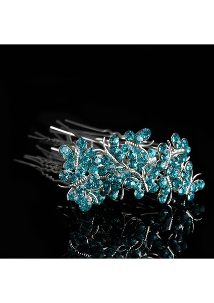 Göl Mavisi Lot Kristal Rhinestone Kelebek Saç Tokası Yeni Özel Tasarım Klipler Düğün Gelin Kadın Saç Takı Güzel Hediye (Yurt Dışından)