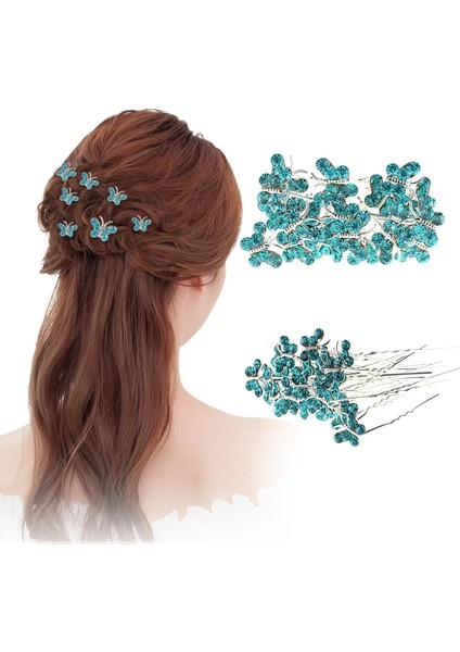 Göl Mavisi Lot Kristal Rhinestone Kelebek Saç Tokası Yeni Özel Tasarım Klipler Düğün Gelin Kadın Saç Takı Güzel Hediye (Yurt Dışından)