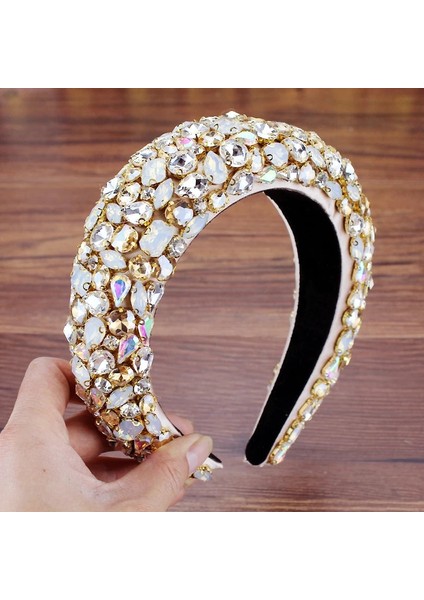 Siyah Boho Muhteşem Tam Diamante Yastıklı Barok Bantlar Kadınlar Için Lüks Kristal Hairbands Rhinestone Tiara Bling Saç Aksesuarları (Yurt Dışından)