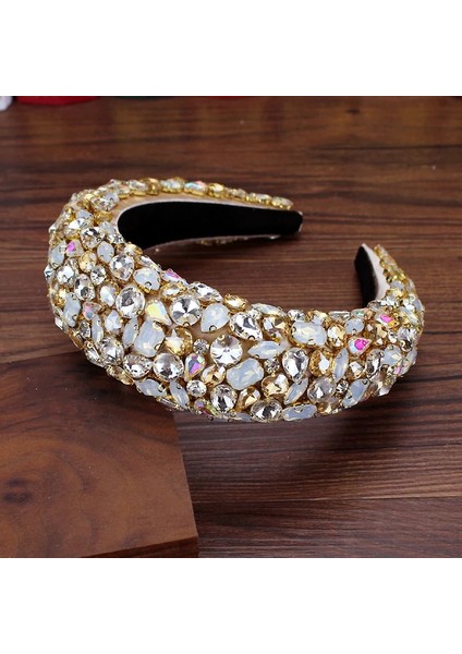 Siyah Boho Muhteşem Tam Diamante Yastıklı Barok Bantlar Kadınlar Için Lüks Kristal Hairbands Rhinestone Tiara Bling Saç Aksesuarları (Yurt Dışından)