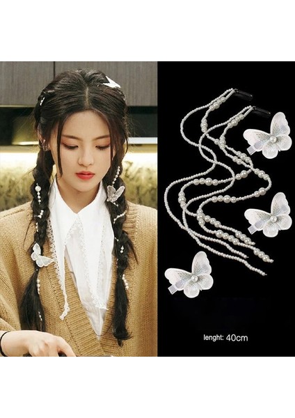 HH010-1 Kadınlar Için 2 Adet Kore Tokalar Uzun Püskül Saç Aksesuarları Inci Örgülü Saç Zinciri Artefakt Kafa Takı Düğün Ziyafet Mücevher (Yurt Dışından)