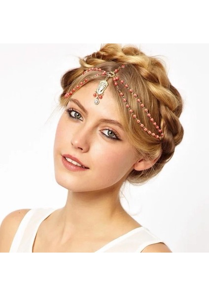 Beyaz Saç Dekorasyon Saç Bandı Baş Elbise Saç Bantları Moda Hint Boho Whitered Boncuklu Baş Parçası Kadın Baş Zincir Saç Takı (Yurt Dışından) modelleri