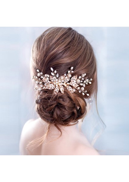 Gül Altın Rengi Trendy Yaprak Inci Gül Altın Düğün Saç Combs Tiara Gelin Başlığı Kadın Kafa Dekoratif Takı Düğün Saç Aksesuarları (Yurt Dışından) modelleri