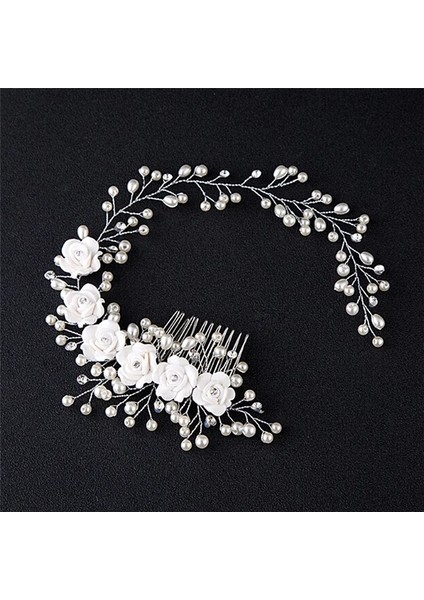 Altın Rengi Beyaz Inci Çiçek Saç Tarakları Mücevherat Tiaras Kadın Kafa Bandı Tarak ile Gelin Saç Takı Düğün Saç Aksesuarları Gelin Için (Yurt Dışından) modelleri