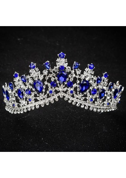 Gümüş Mavi Kmvexo Avrupa Tasarım Kristal Büyük Prenses Kraliçe Taçlar Evlilik Gelin Düğün Saç Aksesuarları Takı Gelin Tiaras Bantlar (Yurt Dışından)