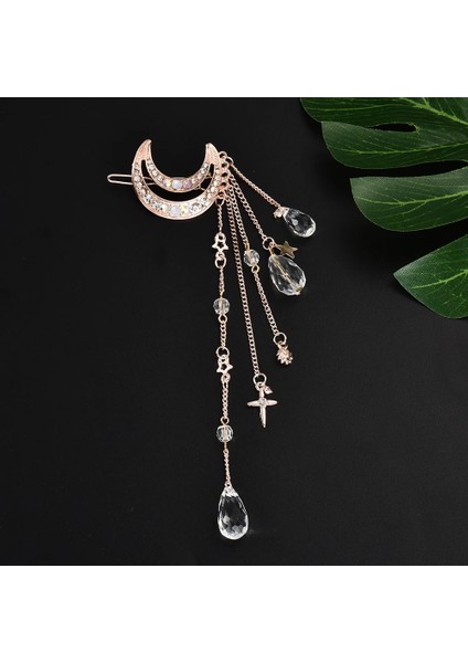Gül Altın Rengi Klasik Ay Kristal Rhinestone Boncuk Dangle Fringe Saç Tokası Saç Aksesuarları Kadın Gelin Takı Dekorasyon Başlığı (Yurt Dışından)