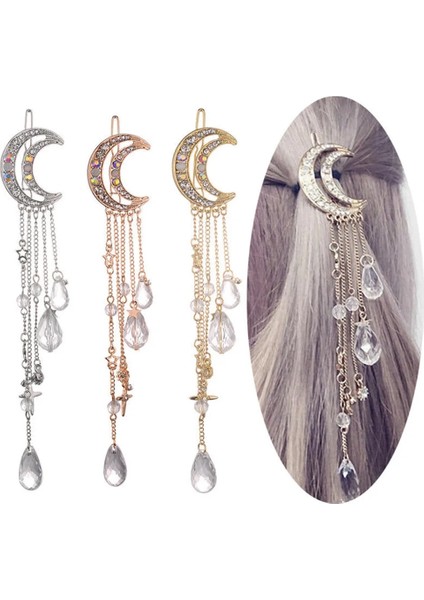 Gül Altın Rengi Klasik Ay Kristal Rhinestone Boncuk Dangle Fringe Saç Tokası Saç Aksesuarları Kadın Gelin Takı Dekorasyon Başlığı (Yurt Dışından) fiyatları