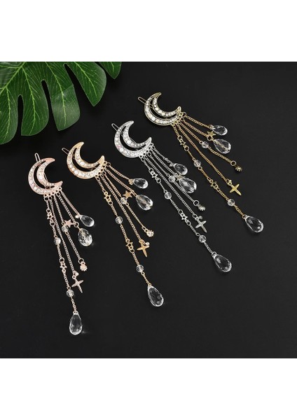 Gül Altın Rengi Klasik Ay Kristal Rhinestone Boncuk Dangle Fringe Saç Tokası Saç Aksesuarları Kadın Gelin Takı Dekorasyon Başlığı (Yurt Dışından) modelleri