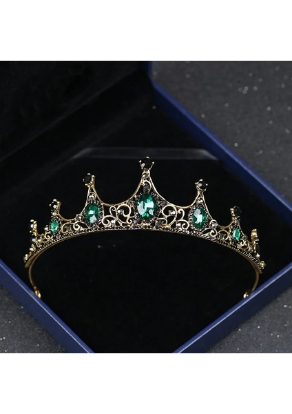 Saf Altın Rengi Moda Vintage Küçük Barok Yeşil Kristal Tiaras Taçlar Kadınlar Kızlar Için Gelin Başlıkları Peçe Tiara Düğün Saç Aksesuarları (Yurt Dışından) fiyatları