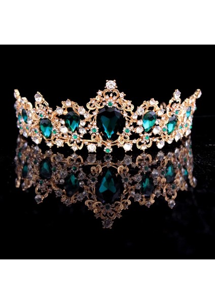 Altın Kırmızı Barok Taç Kırmızı Mavi Yeşil Kristal Gelin Tiaras Taç Vintage Altın Saç Aksesuarları Düğün Rhinestone Diadem Pageant Taçlar (Yurt Dışından) fiyatları