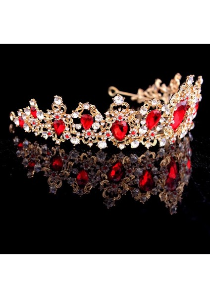 Altın Kırmızı Barok Taç Kırmızı Mavi Yeşil Kristal Gelin Tiaras Taç Vintage Altın Saç Aksesuarları Düğün Rhinestone Diadem Pageant Taçlar (Yurt Dışından) indirimleri