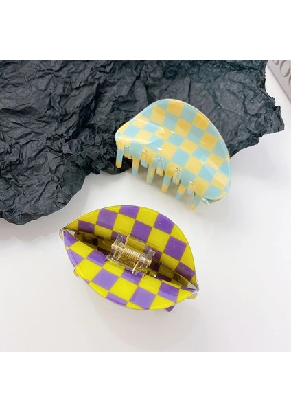 Sku-03 2022 Yeni Moda Kız Saç Pençe Klip Aksesuarları Akrilik Semilune Renk Kafes Kadınlar Için Ince Köpekbalığı Tokalar Headdress (Yurt Dışından) indirimleri