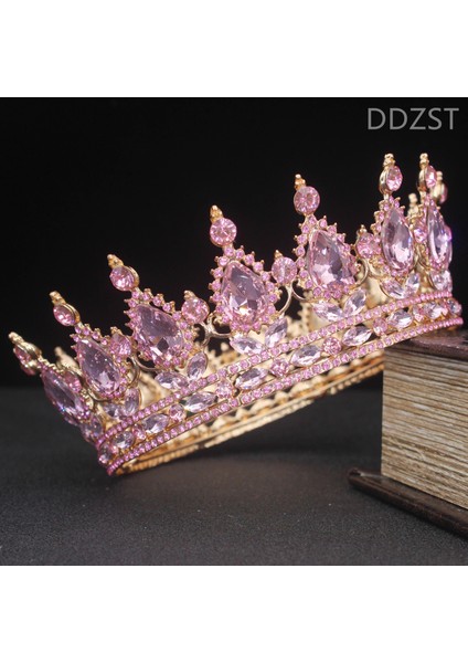 Altın Pembe Vintage Kristal Tiaras ve Taçlar Kraliçe Kral Gelin Pageant Diadem Kadın Erkek Başlığı Düğün Gelin Saç Takı Aksesuarları (Yurt Dışından)