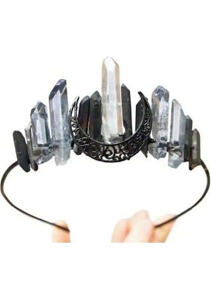 No.1 Boyutu El Yapımı Sahte Ham Kristal Kafa Kuvars Siyah Ay Gelin Alaşım Tiara Taç Bayanlar Düğün Parti Gelin Jewely Headdress (Yurt Dışından) fiyatları