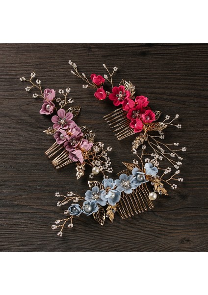 Z2 2021 Moda Lüks Mavi Çiçek Saç Tarakları Headdress Balo Saç Aksesuarları Altın Yapraklar Saç Gelin Düğün Takı Saç Tokası (Yurt Dışından) indirimleri