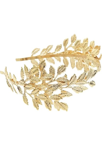 F-0643-G Altın Yaprak Taç Defne Tiara Grecian Leaf Geri Başlığı Inci Düğün Tiara Kafa Kadın Saç Taç Gelin Saç Aksesuarları (Yurt Dışından)