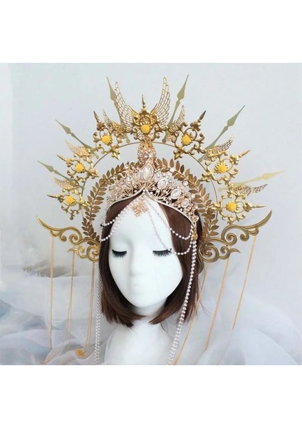 Kendin Yap Malzemesi KLC10 Dıy Malzeme Paketi Vintage Lolita Kabartmalı Halo Taç Inci Boncuklu Zincir Kafa Bandı Güneş Vaftiz Annesimetal Tiara Için Cosplay (Yurt Dışından) fiyatları