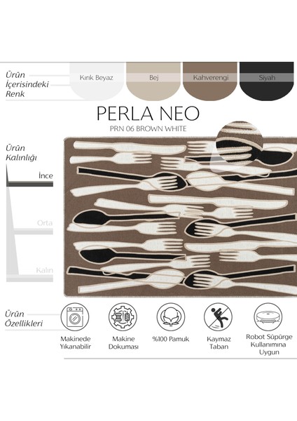 Perla Neo Prn 06 Brown White Pamuklu Banyo Balkon Kilimi Makinede Yıkanabilir Mutfak Kilim