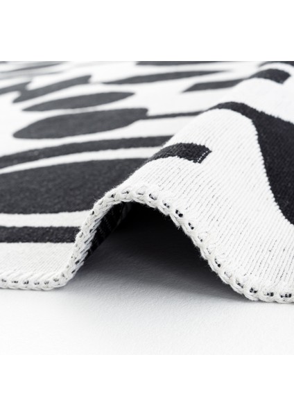 Perla Neo Prn 07 White Black Pamuklu Banyo Balkon Kilimi Makinede Yıkanabilir Mutfak Kilim
