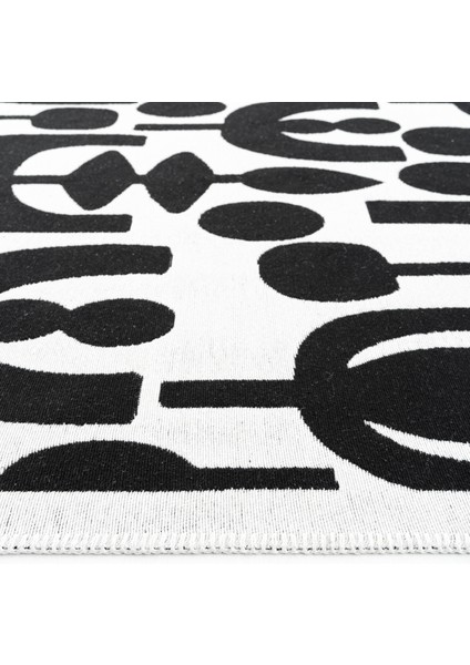 Perla Neo Prn 07 White Black Pamuklu Banyo Balkon Kilimi Makinede Yıkanabilir Mutfak Kilim