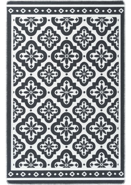 Perla Neo Prn 08 Antrasit White Pamuklu Banyo Balkon Kilim Makine Yıkanabilir Mutfak Kilim